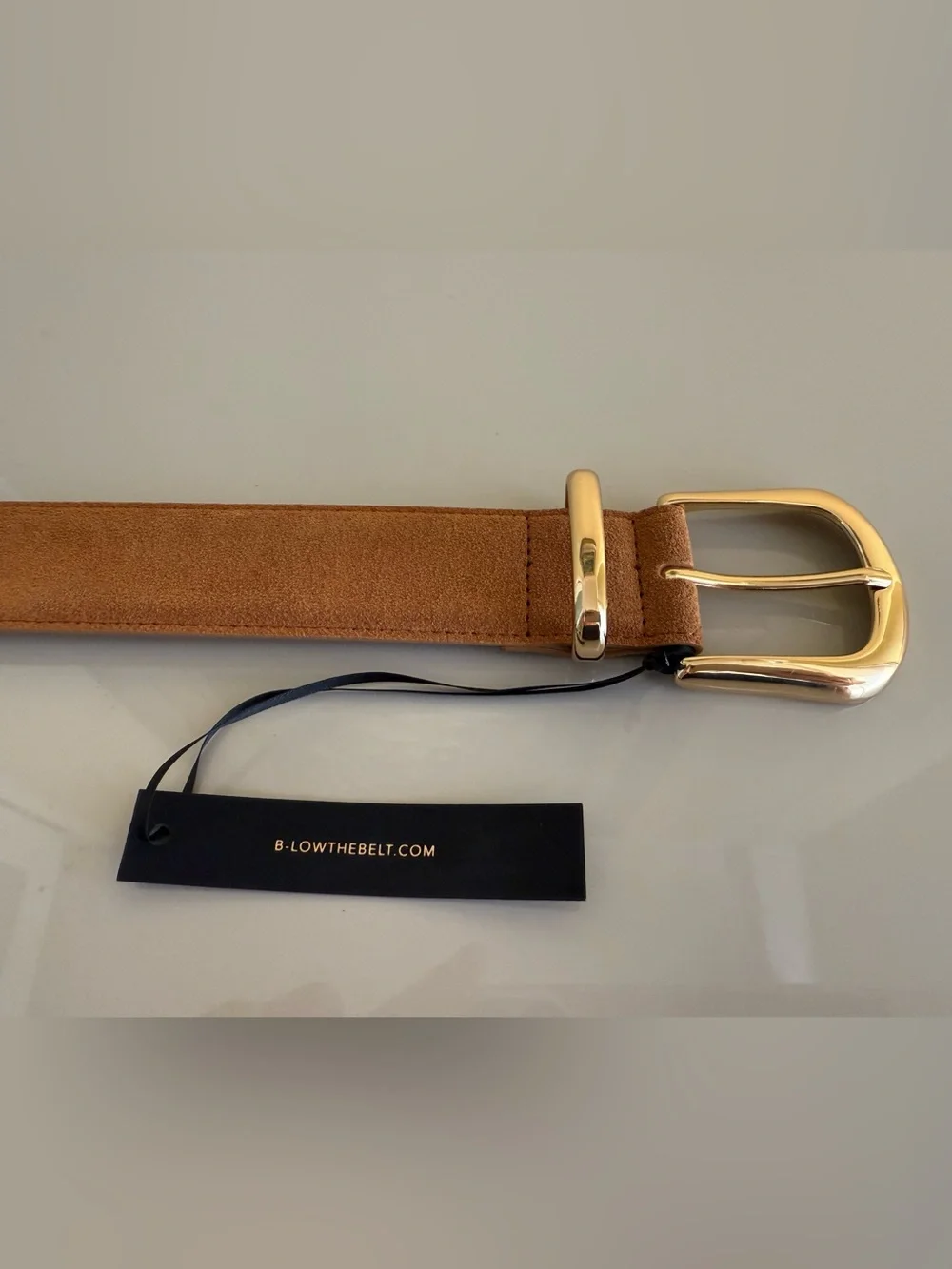 NWT B-Low the Belt Tan Suede Belt with Gold Buckle